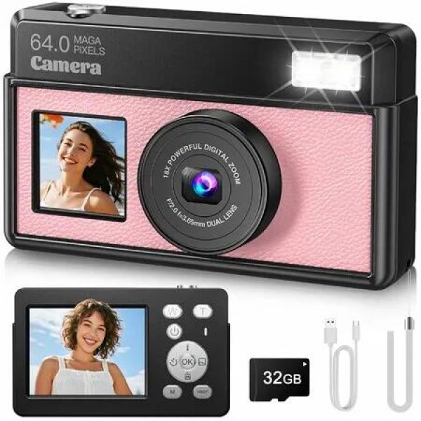 4K UHD Digital Camera for Photography and Video 64MP Camera,Point and Shoot Digital Vlogging Cameras with 64GB SD Card Christmas and Birthday Gifts