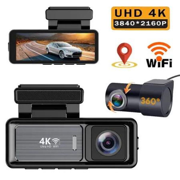 4K Utra HD Dash Cam Front and Rear with 3.2inch IPS Screen Car Video Dvr Dash Cam Built-in WiFi GPS FHD Night Vision