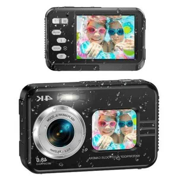 4K Waterproof 11FT Underwater Digital Camera with 48MP, Autofocus, and Dual Screens for Stunning Snorkeling Adventures (Black)