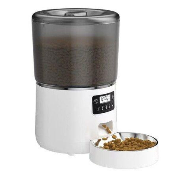 4L Automatic Smart Cat Feeders with LCD Display for Timer Cat Food Dispenser Stainless Steel Bowls(White)