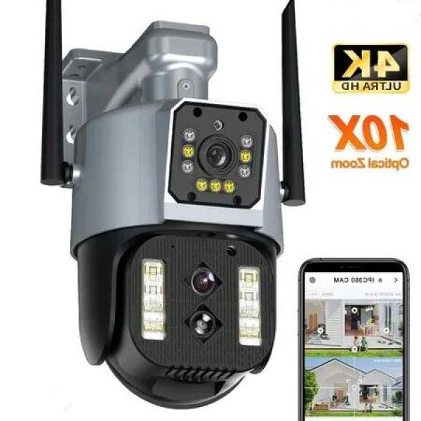 4MP Outdoor Security Camera with Triple Lenses, 10x Zoom, and Auto Tracking for Enhanced Surveillance