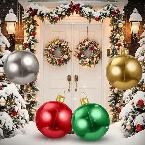 4p 40*68cm PVC Inflatable Christmas Ball Ornament Xmas Blow up Ornaments Holiday Blow Ball Yard Outdoor Lawn Porch Decorations Birthday Gift