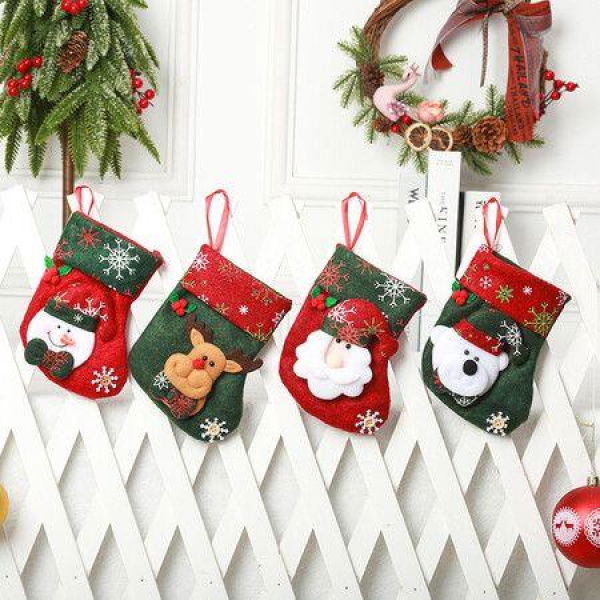 4P Christmas Stockings Gift Bag Candy Pouch Bag Small Size 16x13cm