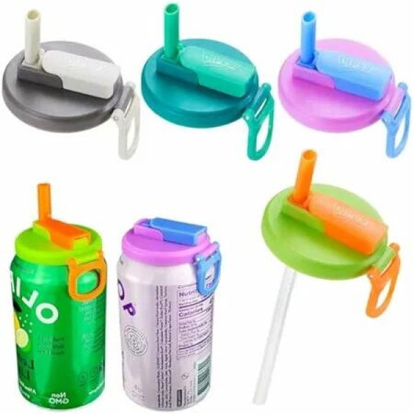 4PCS 4 color Soda Can Lids with Straws,Reusable Silicone Straws Soda ?Can Covers, Easy to Use,Prevents Spills,Fits Standard Cans