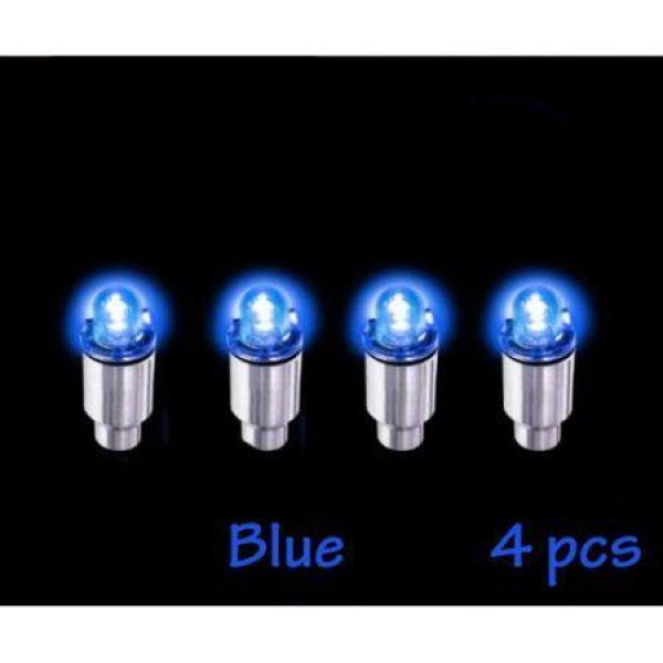 4pcs Blue Car Auto Tire Wheel Valve Stem LED Cap Bicycle Tyre Night Light Lamp