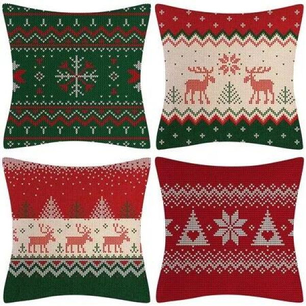 4pcs Christmas Decorative Throw Pillow Cover 45*45cm Merry Christmas Pillowcase Cushion Case Home Decoration