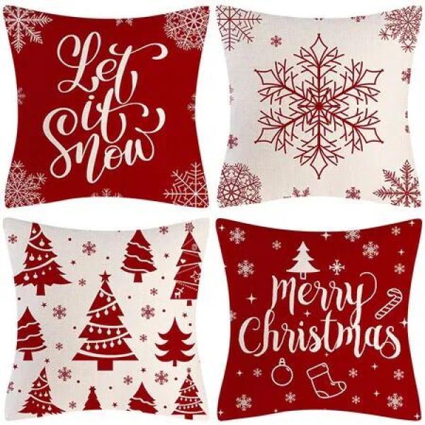 4pcs Christmas Decorative Throw Pillow Cover 45*45cm Merry Christmas Pillowcase Cushion Case Home Decoration