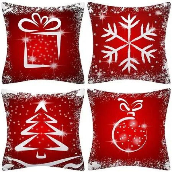 4pcs Christmas Decorative Throw Pillow Cover 45*45cm Merry Christmas Pillowcase Cushion Case Home Decoration