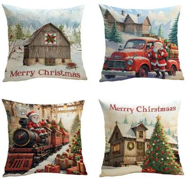 4pcs Christmas Decorative Throw Pillow Cover 45*45cm Merry Christmas Pillowcase Cushion Case Home Decoration