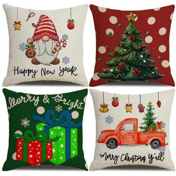 4pcs Christmas Decorative Throw Pillow Cover 45*45cm Merry Christmas Pillowcase Cushion Case Home Decoration