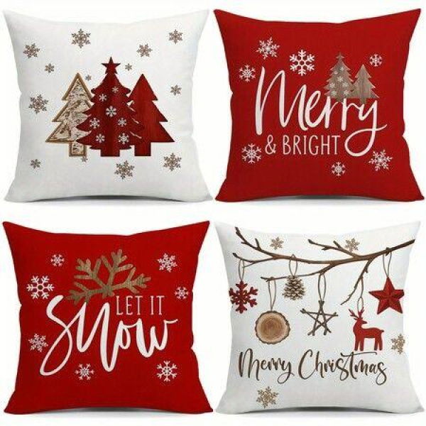 4pcs Christmas Decorative Throw Pillow Cover 45*45cm Merry Christmas Pillowcase Cushion Case Home Decoration