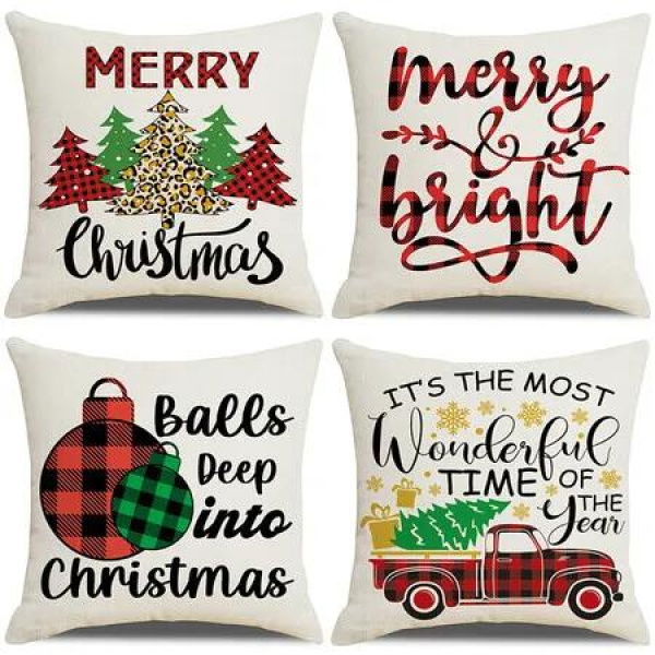 4pcs Christmas Decorative Throw Pillow Cover 45*45cm Merry Christmas Pillowcase Cushion Case Home Decoration