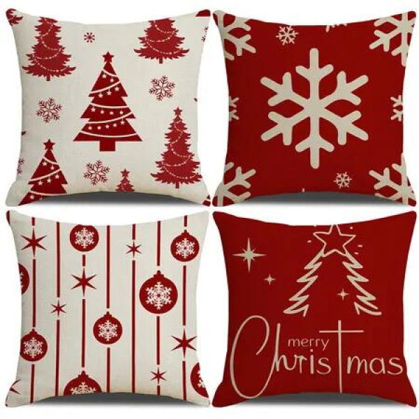 4pcs Christmas Decorative Throw Pillow Cover 45*45cm Merry Christmas Pillowcase Cushion Case Home Decoration