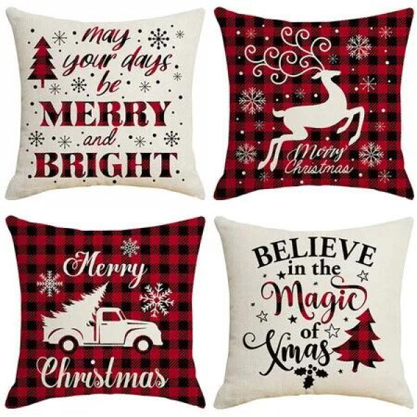 4pcs Christmas Decorative Throw Pillow Cover 45*45cm Merry Christmas Pillowcase Cushion Case Home Decoration