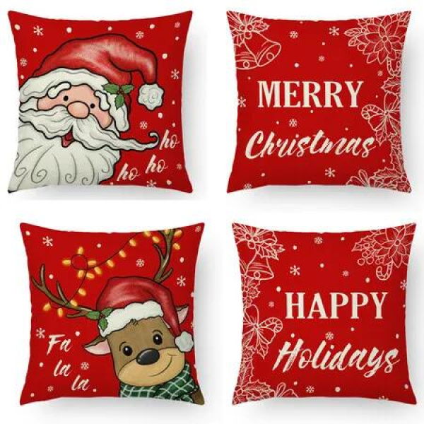 4pcs Christmas Decorative Throw Pillow Cover 45*45cm Merry Christmas Pillowcase Cushion Case Home Decoration