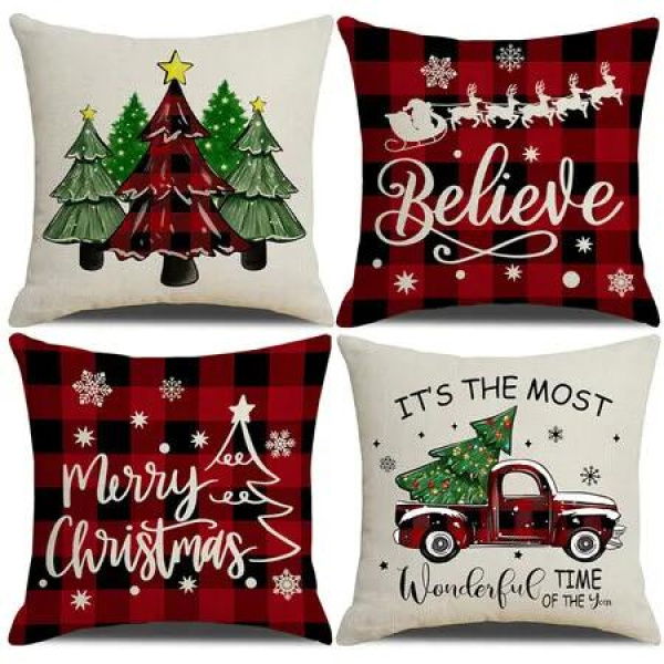 4pcs Christmas Decorative Throw Pillow Cover 45*45cm Merry Christmas Pillowcase Cushion Case Home Decoration