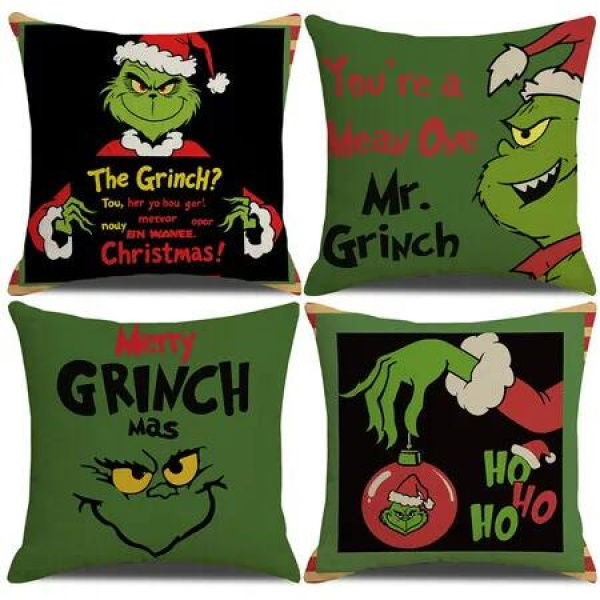 4pcs Christmas Grinch Decorative Throw Pillow Cover 45*45cm Merry Christmas Pillowcase Cushion Case Home Decoration