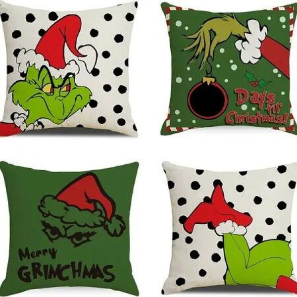 4pcs Christmas Grinch Decorative Throw Pillow Cover 45*45cm Merry Christmas Pillowcase Cushion Case Home Decoration