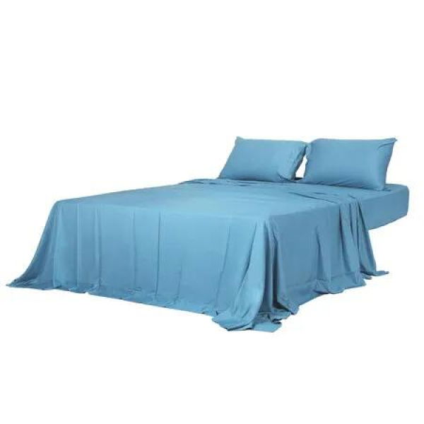 4pcs Double Size 100% Bamboo Bed Sheet Set in Blue Colour