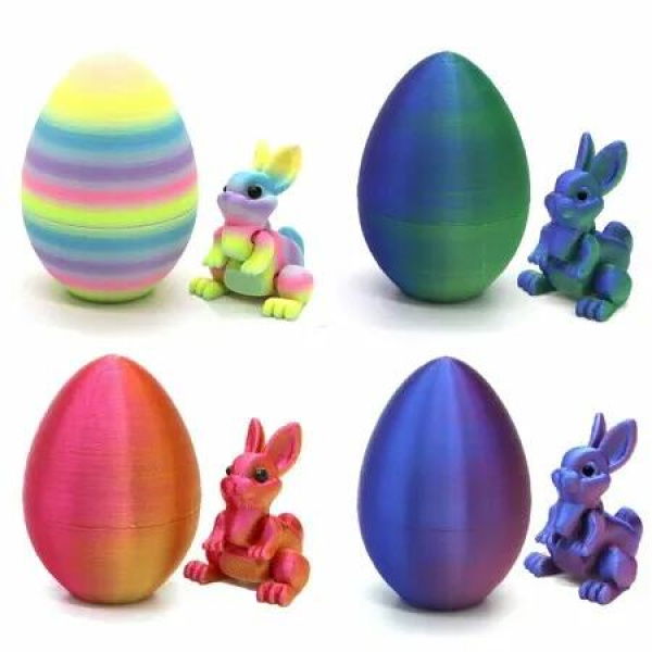 4PCS Easter 3D Printed Bunny Eggs Set 4CM Hinged Rabbit Round Egg Multicolor Crayon Gradient Kids Toys Party Favors Holiday Decor Birthday Gift