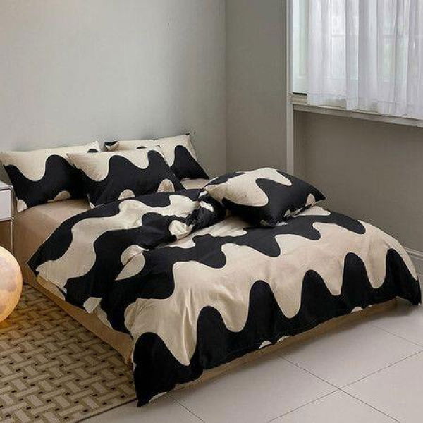 4 Pcs Polyester Fiber Bedding Set Duvet Cover Flat Sheet And Pillowcase Set Bedding Sheet Breathable Comforter Cover Modern For 1.8m Bed.