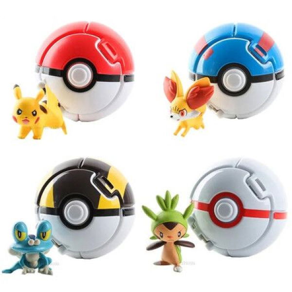 4 Pcs/Lot Pokemon Elf Grasping The PokeBall Toys 7 CM Cartoon Movie With Pikachu Figures Educational Toys.