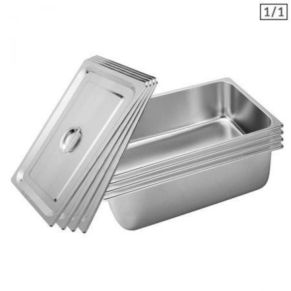 4X Gastronorm GN Pan Full Size 1/1 GN Pan 20cm Deep Stainless Steel Tray With Lid.