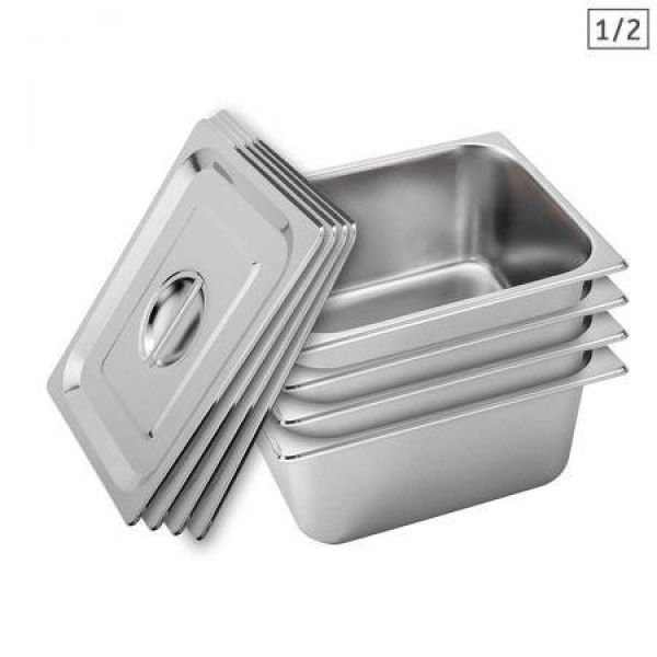 4X Gastronorm GN Pan Full Size 1/2 GN Pan 15cm Deep Stainless Steel With Lid.