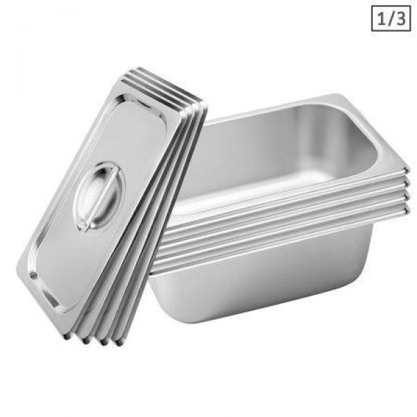 4X Gastronorm GN Pan Full Size 1/3 GN Pan 10 Cm Deep Stainless Steel Tray With Lid.