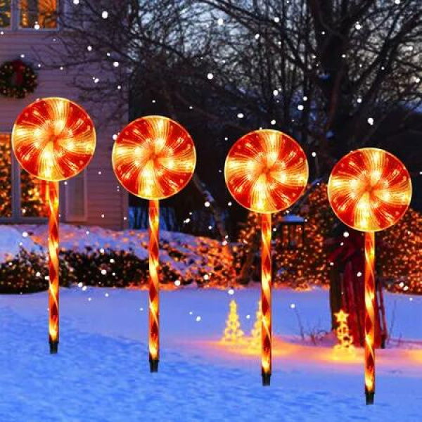 4x Lollipops Solar Power Pathway Light Decorations for Outdoor Yard