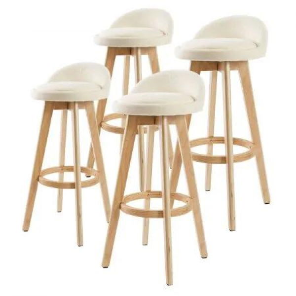 4X Oak Wood Bar Stool Dining Chair Fabric LEILA 72cm BEIGE