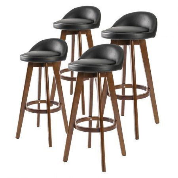 4X Oak Wood Bar Stool Dining Chair Leather LEILA 72cm BLACK BROWN