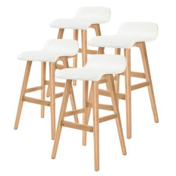 4X Oak Wood Bar Stool Dining Chair Leather SOPHIA 65cm WHITE