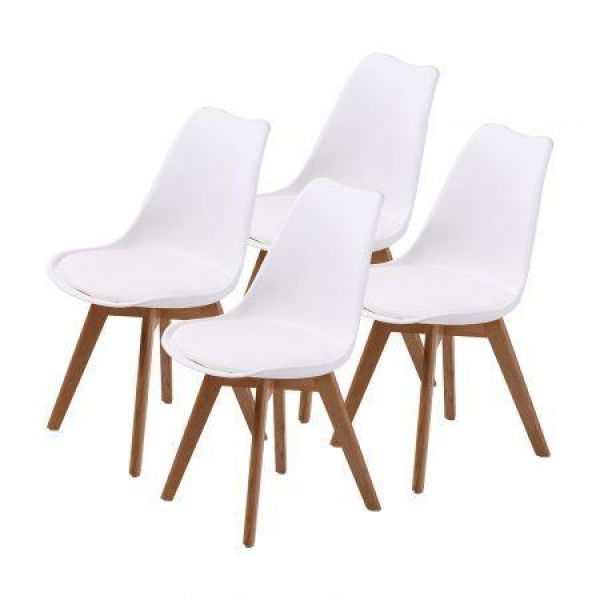 4X Retro Dining Cafe Chair Padded Seat WHITE