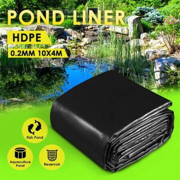 4x10m Pond Pool Liner HDPE Fish Waterfall Water Garden Skin Pad Black Reservoir Fountain Landscaping Koi Aquaculture Farming Sewage Heavy Duty 0.2mm