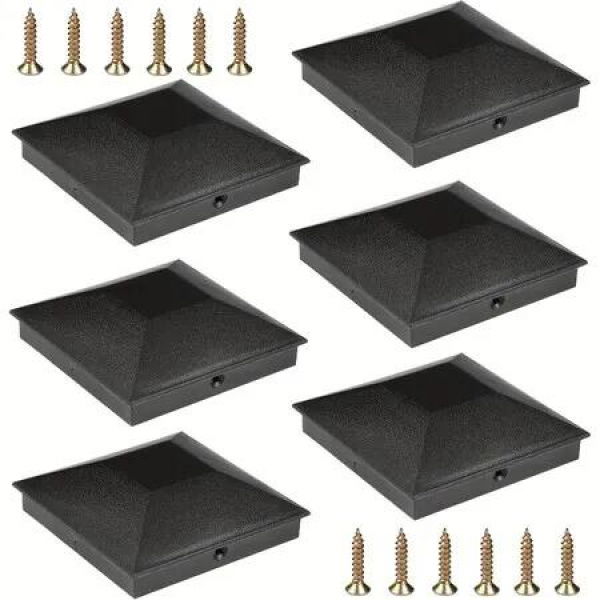 4x4 Post Caps Black(Actual 3.5 inch x 3.5 inch), 6 Pcs Fence Post Caps with 12 Screws and Easy Installation, Sturdy Waterproof Plastic Deck Post Caps