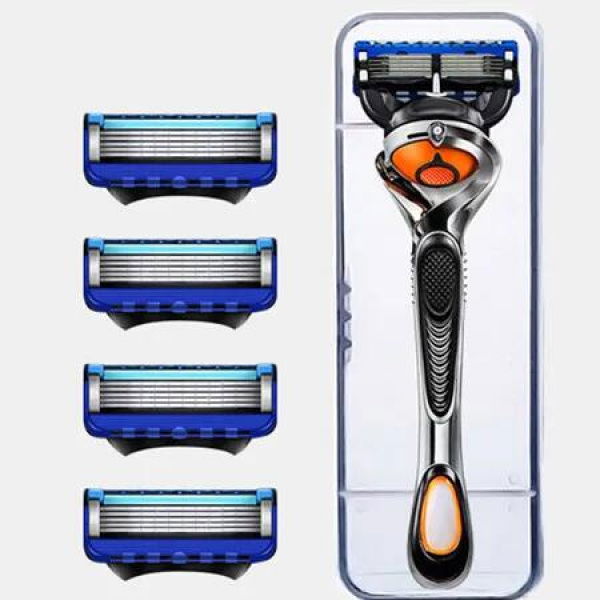 5 Blade Razor for Men with Lubrication and Precision Beard Trimmer, Handle and 4 Cartridges (Cartridges fit Razor Handles only)