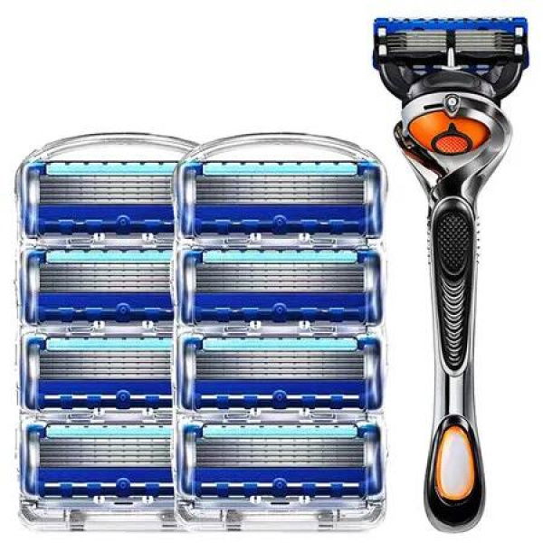 5 Blade Razor for Men with Lubrication and Precision Beard Trimmer, Handle and 8 Cartridges (Cartridges fit Razor Handles only)