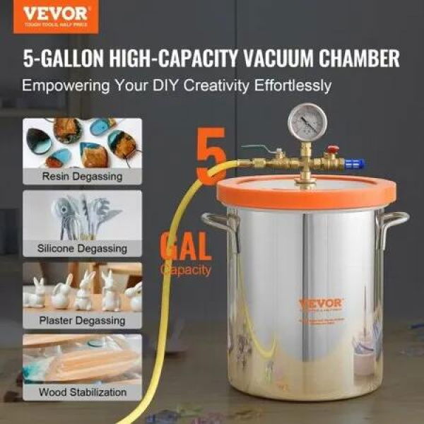 5 Gallon Vacuum Chamber Upgraded Tempered Glass Lid Vacuum Degassing Chamber 304 Stainless Steel Chamber for Stabilizing Wood Resin Degassing