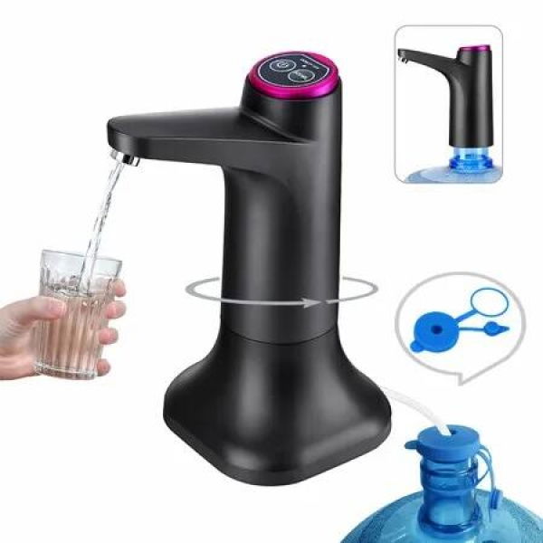 5 Gallon Water Pump,Water Dispenser for 5 Gallon Bottle,USB-C Rechargeable Water Jug Dispenser,Portable Automatic Water Pump,Black