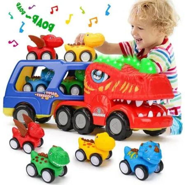 5-in-1 Construction Truck Toys for Toddlers - Friction Powered Vehicle and Carrier Truck Toy Set for Boys and Girls Ages 3+