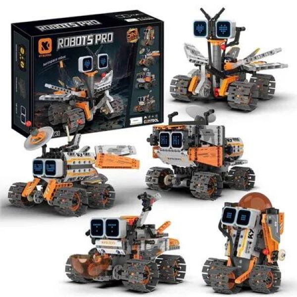 5-IN-1 Crawler Robot Building Blocks APP Programming Remote Control Stunt Car LED Eyes STEM Education Toy Gift for Boys Ages 6+