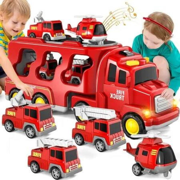 5-in-1 Fire Car Truck for Toddlers - Action-Packed Toy with Lights and Sounds for Imaginative Play and Skill Development,Christmas Birthday Gift Car Sets