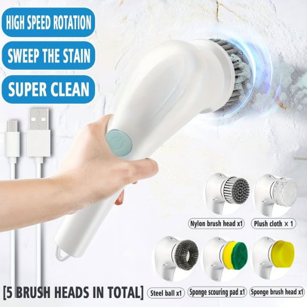 5-in-1 Handheld Electric Cleaning Brush Suitable For Kitchen Bathroom Tub Shower Tile Carpet Bidet Cordless Spin Scrubber