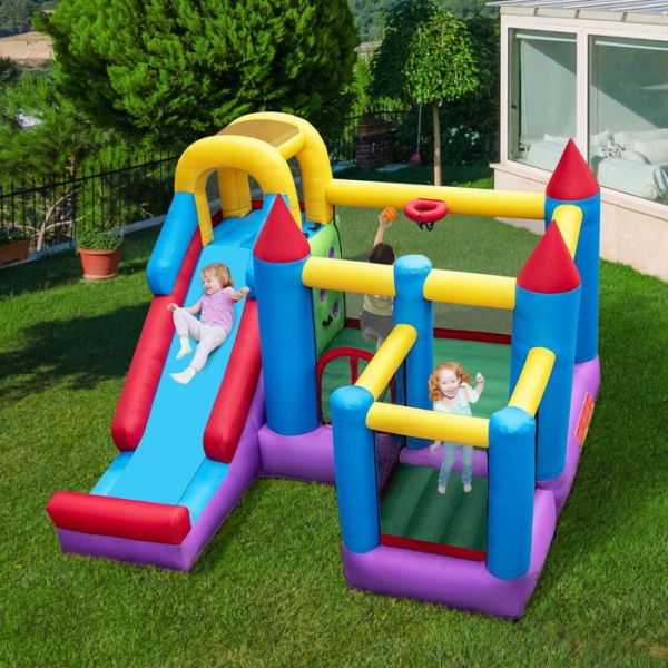 5-in-1 Inflatable Bounce House With Slide & Trampoline (without Blower)