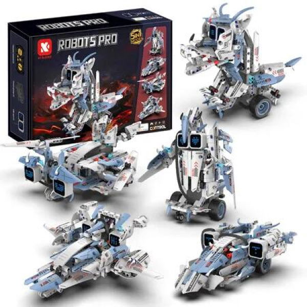 5 in 1 Programmable STEM Robot Building Kit APP Remote Control Robotics Building Toys,DIY Building Robot Toy Gifts for Boys Girls Ages 6+(342PCS)