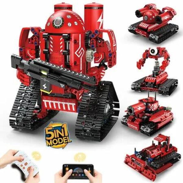 5-in-1 Remote Control and APP Programmable STEM Robot Toys 495 Pcs DIY Building Block Science Educational Kit for Kids Ages 12+