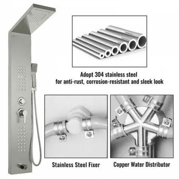 5 in 1 Shower Tower Panel fashion Stainless Steel with shower screen Bathroom electric shower (Silver Matte)