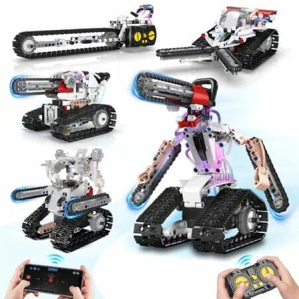 5 in 1 STEM RC Robot Building Kit, APP Remote Control Erector Set RC Blocks 419 Pcs, DIY Build Science Educational Gift for Age 6+ Boys