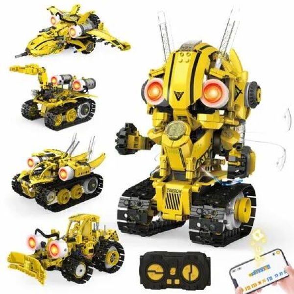 5-in-1 STEM Robot Building Kit Remote App Controlled Rechargeable Engineering Learning DIY Coding Toy, Educational Building Blocks Gift (673 PCS)